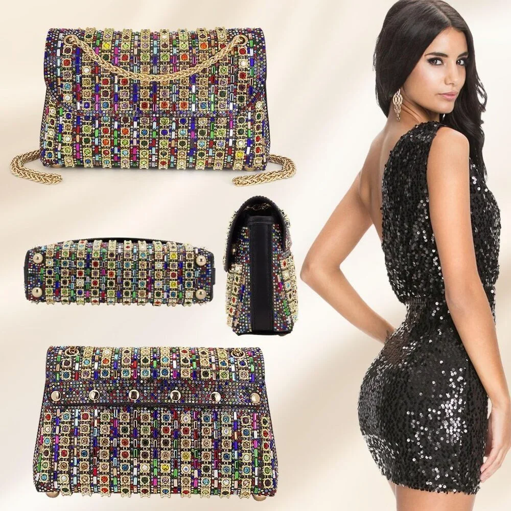 Womens Sparkling Rhinestone Evening Clutch Purse Formal Crystal Bag Dinner - Picture 6 of 9